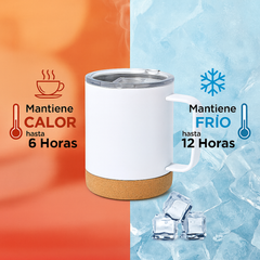 Taza Térmica Personalizada De Acero Con Tapa Y Base De Corcho 330 ml
