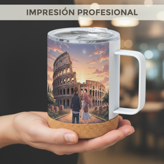 Taza Térmica Personalizada De Acero Con Tapa Y Base De Corcho 330 ml