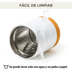 Taza Térmica Personalizada De Acero Con Tapa Y Base De Corcho 330 ml