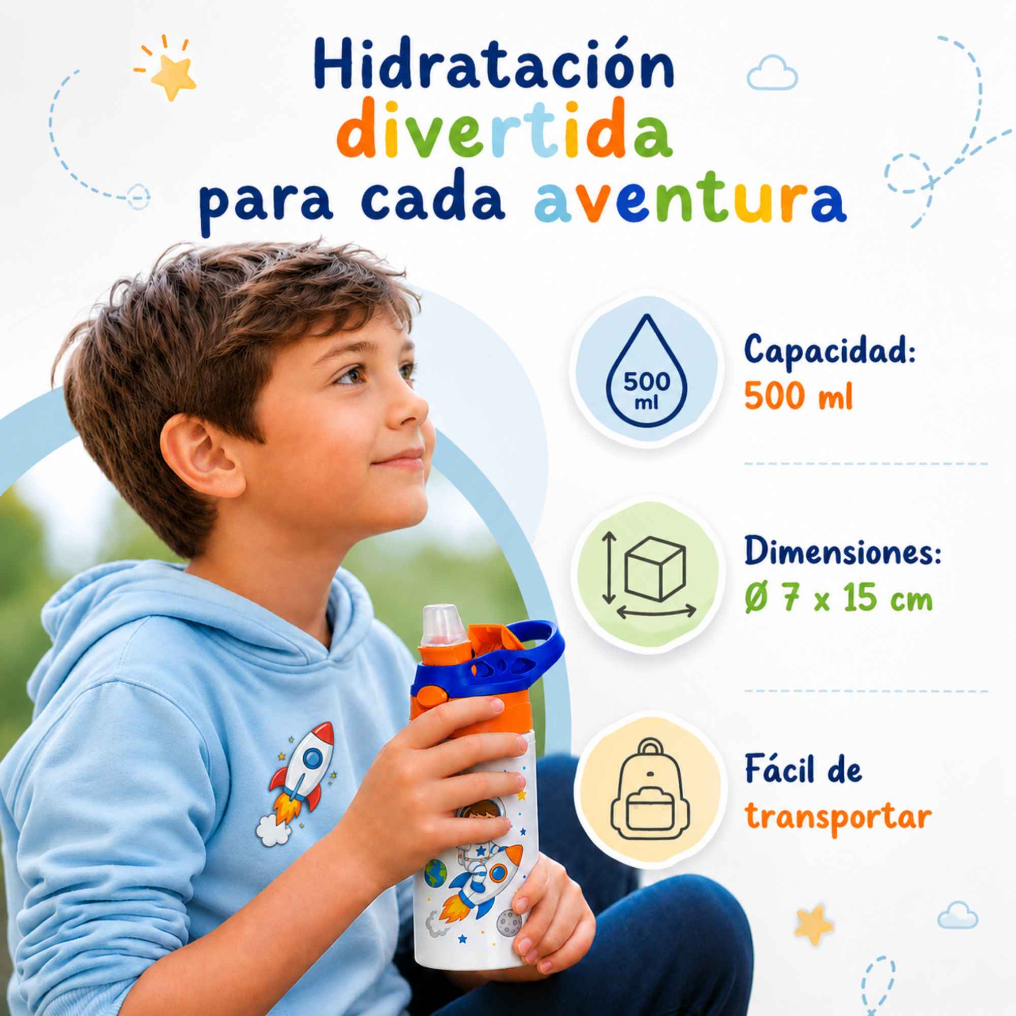 Botella Infantil con Boquilla de silicona Personalizable - Resistente, Ergonómica y Duradera