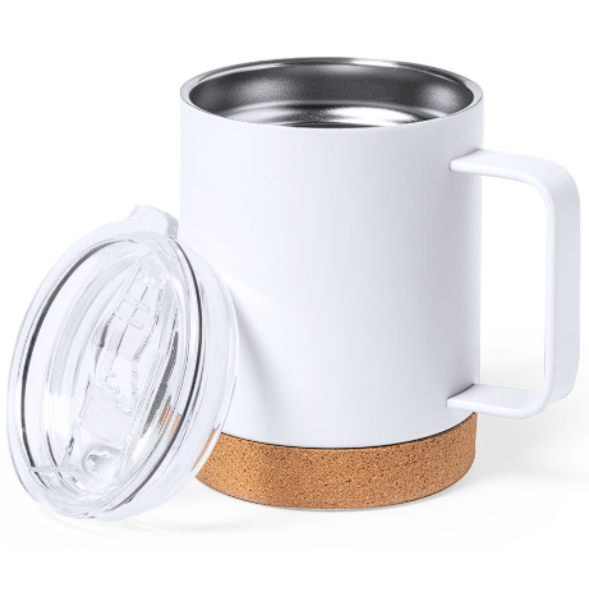 Taza Térmica Personalizada De Acero Con Tapa Y Base De Corcho 330 ml