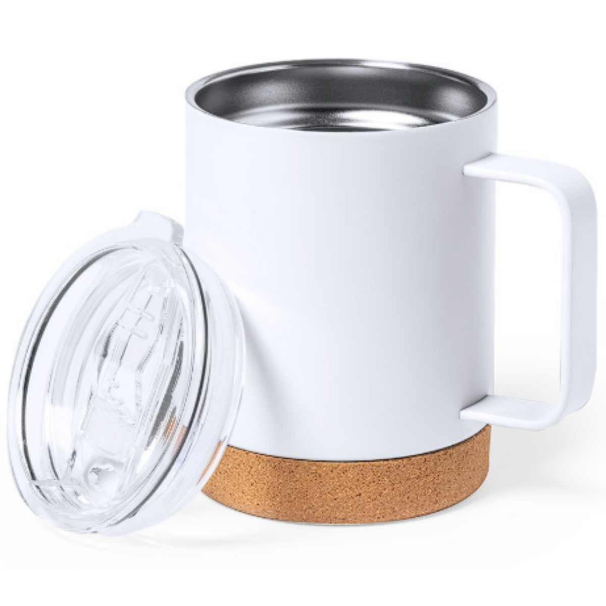 Taza Térmica Personalizada De Acero Con Tapa Y Base De Corcho 330 ml