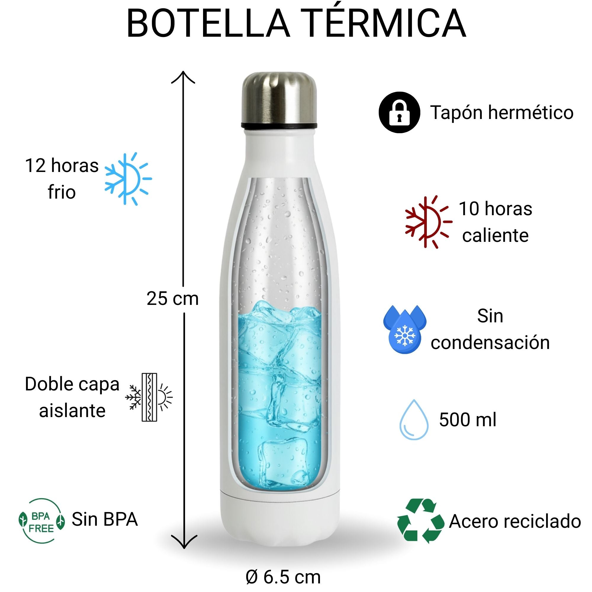 Botella Térmica con nombre e inicial 500 ml - Diseño elegante, resistente y acabado profesional