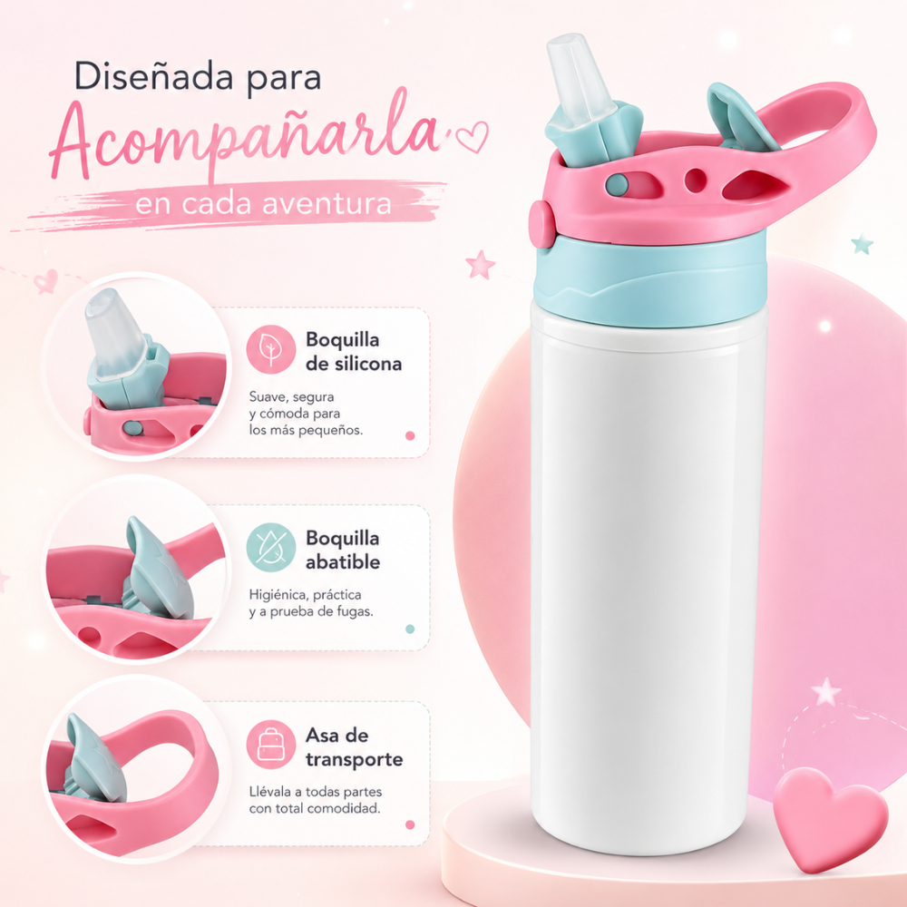 Botella Infantil para niña con Boquilla de silicona Personalizable - Resistente, Ergonómica y Duradera (Copia)