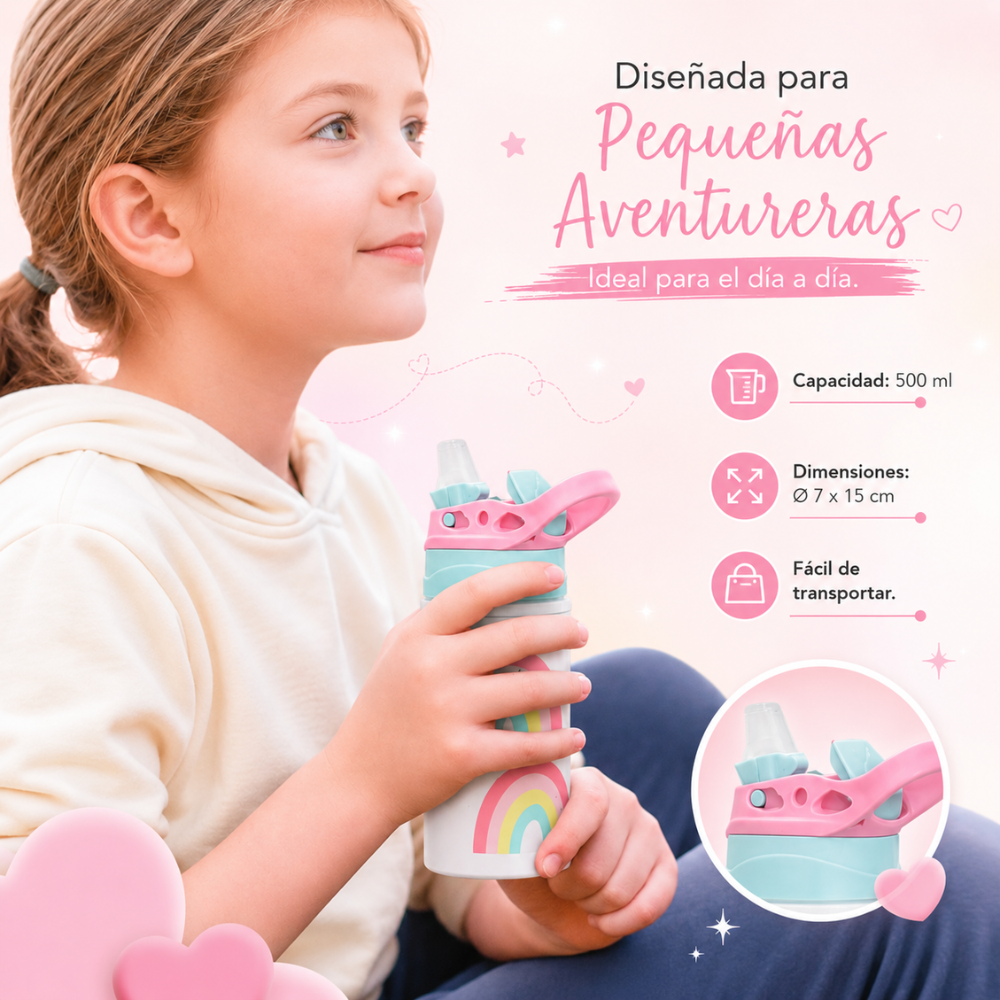 Botella Infantil para niña con Boquilla de silicona Personalizable - Resistente, Ergonómica y Duradera (Copia)